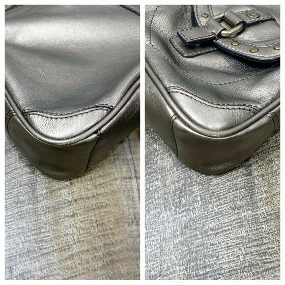 Fossil metallic bronze gold leather studded shoulder hobo bag - Picture 7 of 8